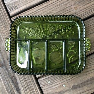 Vintage 1960's Indiana Glass Co. 5 part Relish Dish Olive Green